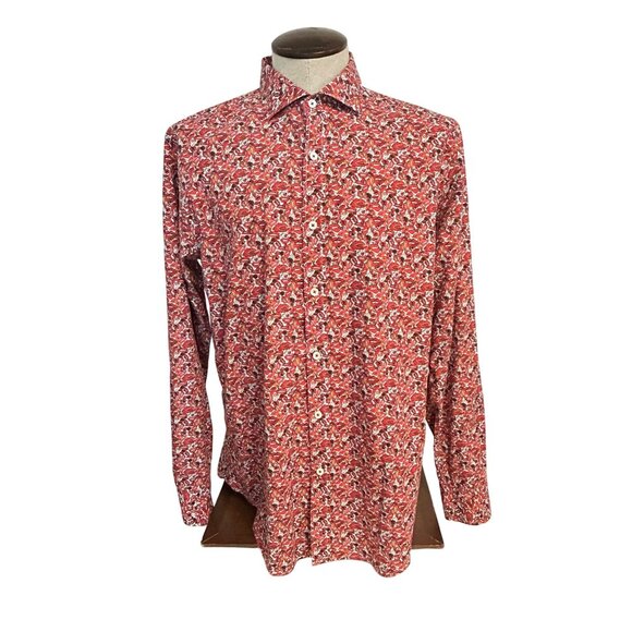 Men's BUGATCHI Red Orange Pink + Lips Shirt Shaped Fit Large - Picture 1 of 5